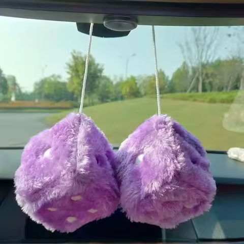 Fuzzy Plush Dice with Dots Retro Square Plush Hanging Mirror Fuzzy Dices for Pink Car Interior Ornam