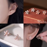999 Silver Earring Rosegolden Flower Ear Stud Cymophane Zircon Diamond Earring Hypoallergenic Earrin