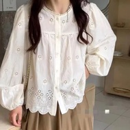 [CALLA] blouse atasan wanita lengan panjang balon renda motif bunga