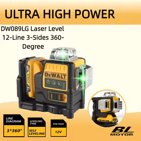 Dewalt 12 Lines DW089LG 3 Sides*360 Degree Laser Level Vertical Horizontal Green Light Level Meter O