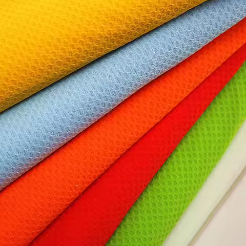 Sky Blue Four Section Honeycomb Jacquard Polyester Fabric Quick Dry Sportswear T Shirt Breathable De