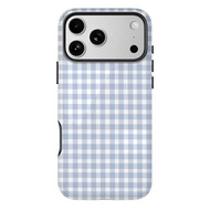 Simple Blue White Lattice Two-in-One Film Case Suitable for iPhone17ProMax/15/14/13/12/X/16/Samsung 