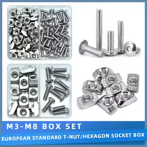 2020 3030 M3 M4 M5 M6 T-nut T Track Nut and Hex Bolt Set Hammer Head T Slot Sliding Nut Screw Kit fo