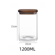 1pcs Square Glass Storage Container with Wooden Lid Coffee Beans Candy Noodles Food Storage Containe