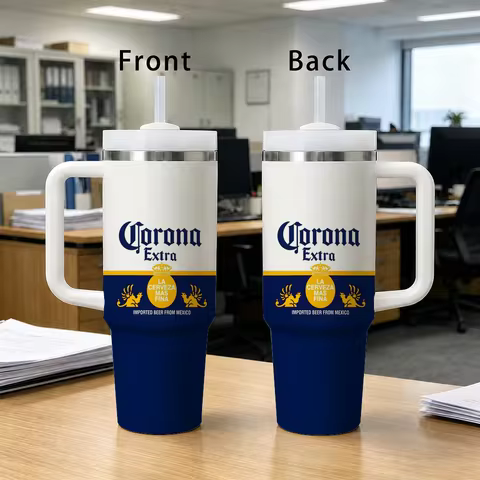 C-Corona E-Extra Beer Vacuum Flasks 40oz Stainless Steel Insulated Tumbler with Handle Straw