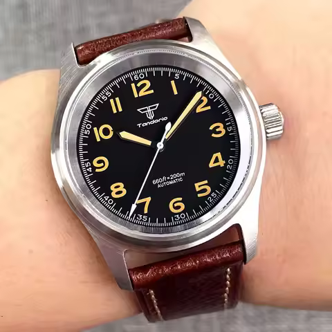 Tandorio 39mm Diver Khaki Field Watch for Men NH35A PT5000 Mechanical Wristwatch 20bar Waterproof Sp