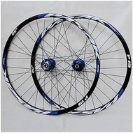 MTB Bike Wheelset 26/27.5 Inch Double-walled Alloy Rim Cassette Hub Sealed Bearing QR Disc Brake 24 Holes 7-11 Speed,Blue-26in