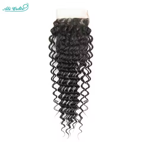 Ali Grace Deep Wave Closure 4*4 Free/Middle Part 100% Human Hair Closure Transparent Swiss Lace Braz