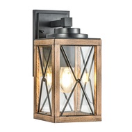 โคมไฟกิ่งภายนอก 1xE27 LUZINO รุ่น 0387-WD (BK-WD) สีดำ - เนื้อไม้