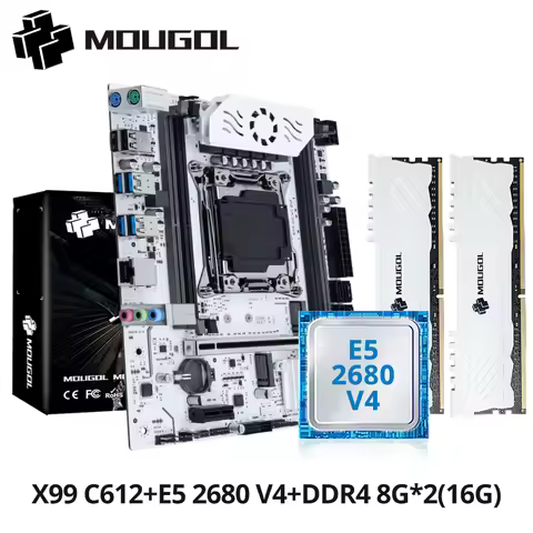MOUGOL X99 Motherboard Kit C612 Chip with E5 2680 V4 CPU & DDR4 16G (2*8G) 2133MHz RAM NVME PCIE3.0 