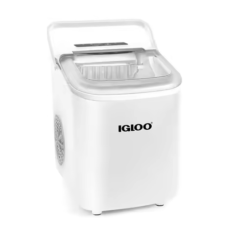 Portable Electric Countertop Ice Maker Machine with Handle White 26 Pounds in 24 Hours 9 Ice Cubes i