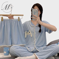 Women 3PCS Pyjamas Sleepwear Set Baju Tidur Perempuan Panjang Set Long Sleeve Pyjamas Baju Tido Wanita Pyjamas 女舒适睡衣套装长短袖套装