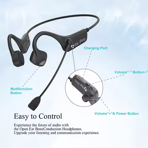 Bone Conduction Headphones With Boom Microphone Wireless Bluetooth Headset Noise Canceling Headphone