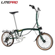 Litepro Steel Frame Bike 16Inch External 9 Speed Tri-fold Folding Bicycle Straight M Handlebar