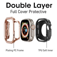 Rugged PC Plating Hard Frame + TPU Soft Case for iWatch Ultra 49mm 45mm 44mm 41mm 40mm Protective Case Double Layer Full Cover Protector for iWatch Series 8 7 6 5 4 SE2 Case Bumper