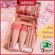 GEESO 5Pcs Mini Makeup Cosmetic Brushes Sets Translucent Box Mirror Face Foundation Powder Blusher L