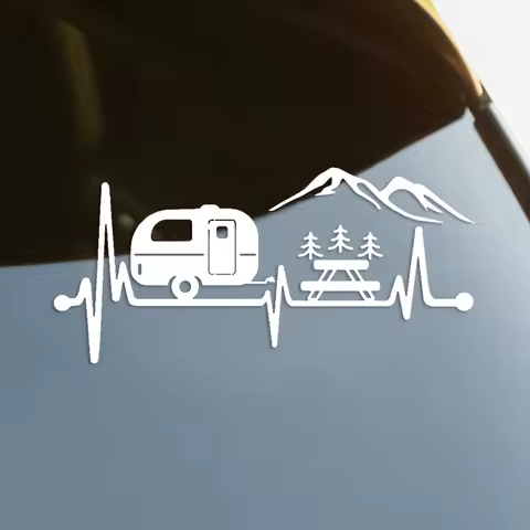 Camping Travel Trailer Die-Cut Vinyl Decal Car Sticker Waterproof Auto Decors on Car Body Bumper Rea