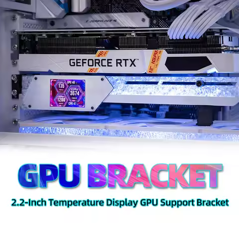 ARGB GPU Support Bracket, 2.4" LCD Temperature Display, Anti-Sag Holder for RTX 50/40 Series (Horizo