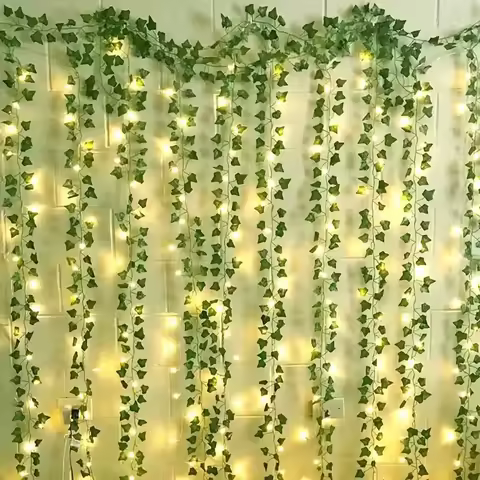 USB Maple Leaf Curtain Light Ivy Artificial Green Leaf Garland Plant Indoor and Outdoor Decoration H