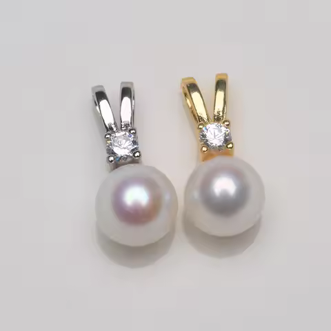 AAAAA Natural freshwater pearl 925 sterling silver AKOYA zircon inlaid pearl pendant versatile, 7-8m