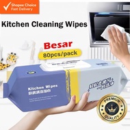 80pcs Kitchen Cleaning Wipes (Large) - Heavy Duty Degreasing Wipes for Stove,  Stain Removal | Tisu 