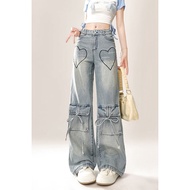 8707 People Collection Love American Style Straight Overall Jeans Women 2024 Thin Style High Waist W