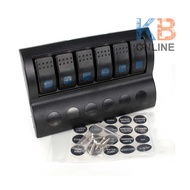 แผงสวิตช์ แผงสวิตซ์ฟิวส์ ABS 6 สวิตซ์ กันน้ำ สีน้ำเงิน LED (5Ax3 10Ax2 15Ax1) สำหรับเรือเดินทะเล รถ