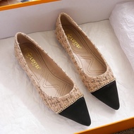 [Hoàn tiền 15%]Giày bệt búp bê nữ phối dạ mũi nhọn kiểu dáng đơn giản da mềm êm chân - B28