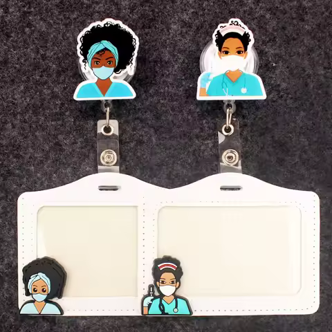 New Style Pretty Black Girl Doctors & Nurses Retractable Badge Reel Nurse Card Holder Exhibition Enf