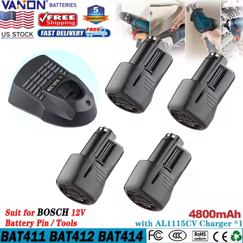 VANON 1/2/4Pcs 4.8Ah Li-on Replace for Bosch 12V BAT411 BAT414 D-70745 26073360 Cordless Tools Batte