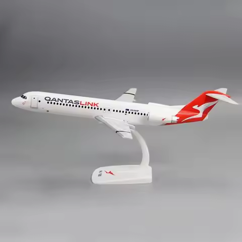 1: 100 Scale Fokker Fk-100 Qantas Airline ABS Assembled Airplane Model Toys with Stand for Collectin