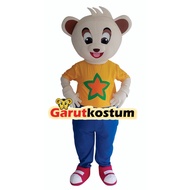 Kostum maskot badut  beruang kuning setelan dewasa lucu karnaval