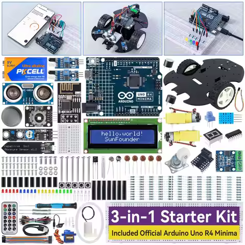 SunFounder 3-in-1 Super Starter Kit with Original Arduino Uno R4 Minima, IoT&Smart Car Projects, 50+
