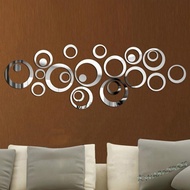 24pcs DIY Circles Mirror Wall Sticker Crystal Mural Decal 3D Room Paster