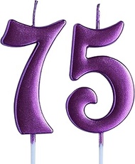 Pink 75th Birthday Candle, Number 75 Years Old Candles Cake Topper, Woman Party Decorations, Supplie
