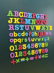76入組磁性英文字母冰箱貼紙，附磁性數字和黑板貼紙（隨機字母顏色）