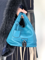 【日本直送 名牌中古包】LOEWE 羅威卡列 PM 手提包 藍色 鎖頭吊飾 皮革 迷你包 vintage