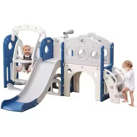 9 in 1 Toddler Slide and Swing Set for 1-3 Years Indoor Outdoor Playset with Basketball Hoop and Tel