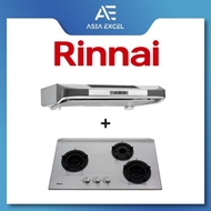 RINNAI RH-90ER 90CM SLIMLINE HOOD + RINNAI RB-3SI 3 BURNER INNER FLAME STAINLESS STEEL GAS HOB