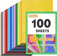 TUXIYA 100 Sheets 8.5" X 11" Glitter Cardstock,50 Assorted Colors Glitter Cardstock,No-Shed Sparkly 