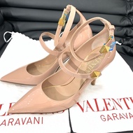 98新VALENTINO/華倫天奴 裸粉色漆皮高跟鞋 36.5碼 10cm高跟