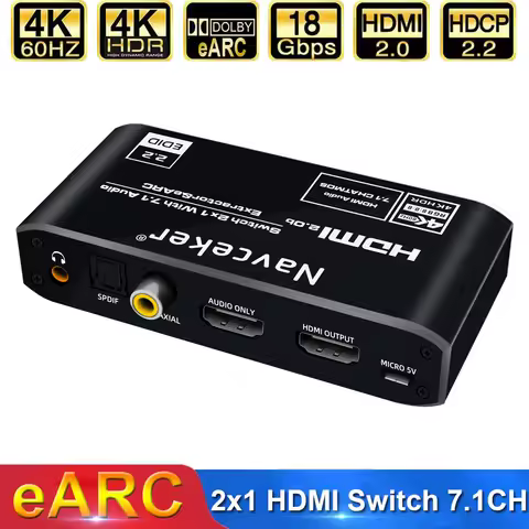 Navceker 4K 120Hz HDMI Switch eARC de Audio Extractor Optical Toslink HDMI 2.0 Switch 4K 60Hz HDMI S