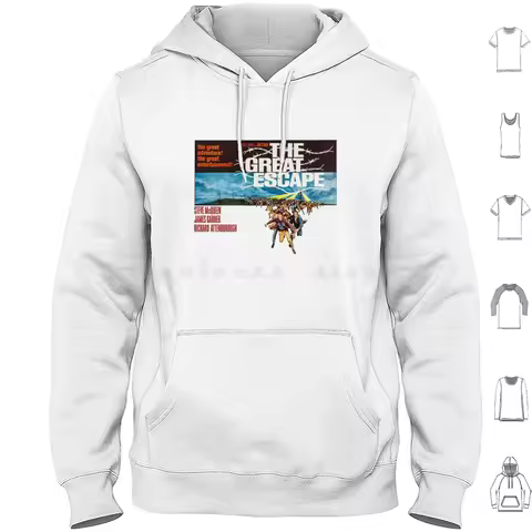 The Great Escape Movie Poster Hoodies Long Sleeve The Great Ecape 1963 1960s 60s Ww2 World War 2 Wwi