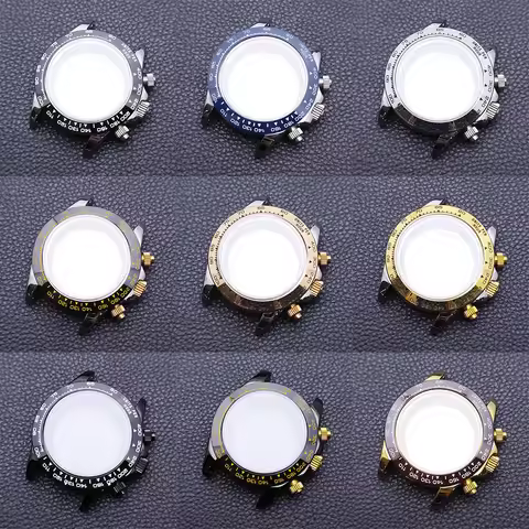 39.3mm Black/Silvery/Gold Daytona Case Men's Watches For VK63 Movement Sapphire glass Case Watch Acc