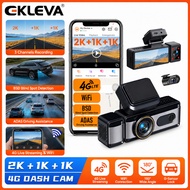 EKLEVA 4G Dash Cam 3CH 2K Triple Camera Car DVR 4G Live Streaming WiFi GPS ADAS BSD Fisheye Wide Ang