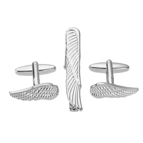Tie clip cufflink set copper material white steel wing design men's French shirt cufflink business t