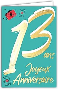 Afie 13th Birthday Greeting Card - 13th Birthday - Glossy Gold Textured - For Boys and Girls - Colou