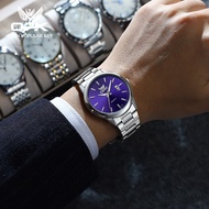 นาฬิกา OPK สำหรับผู้ชายแฟชั่นกันน้ำแบบดั้งเดิมสไตล์เกาหลีปฏิทินสแตนเลสเรืองแสงพร้อมกล่องของขวัญ