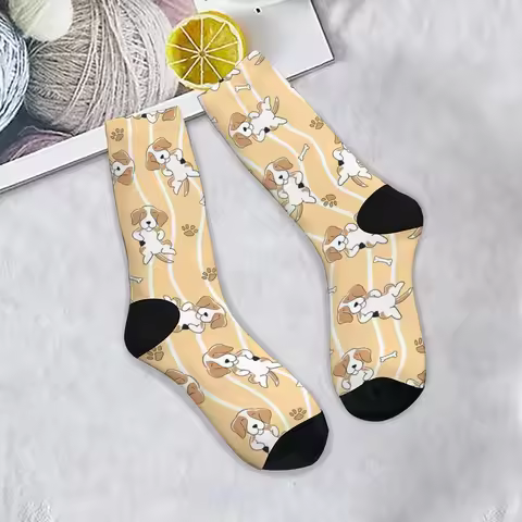 Harajuku Retro Cartoon Beagle Print Men's Socks - Novel Street Style, Funny, Trendy, Pet Style, Casu