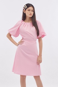 EP เดรสผ้าป๊อปปลิ้นแต่งพลีท ผู้หญิง สีชมพู | Pleated Poplin Dress | 04488